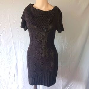 Chic Black Knit Dress with Button Accents